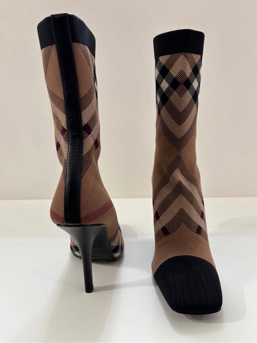 Women's Brown Patterned Sock Boot with Black Accents